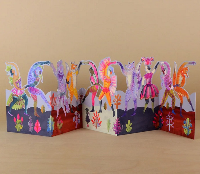 'Carnival Dancers' performers die-cut card by Sarah Young (AP075) NEW
