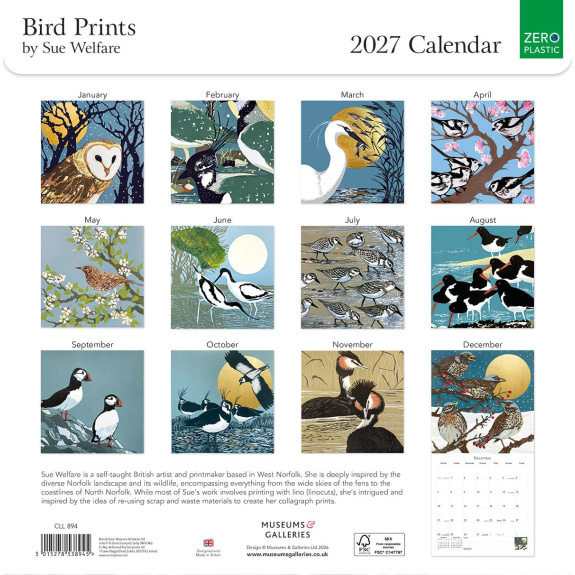 Sue Welfare Bird Prints 2027 Calendar (CAL15) Click image for calendar details