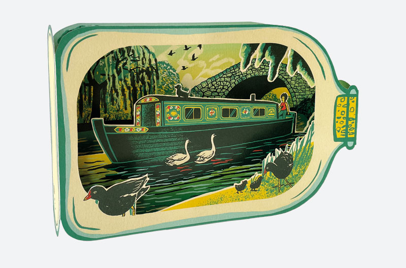 'Canal Boat in a Bottle' Die cut 3D card by Tom Jay (AP003) 