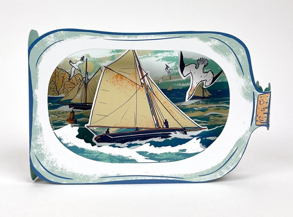 'Boat in a Bottle' Die cut 3D card by Tom Jay 