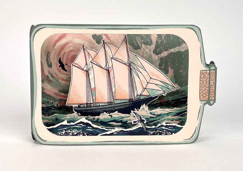 'Schooner in a Bottle' Die cut 3D card by Tom Jay (AP002) 
