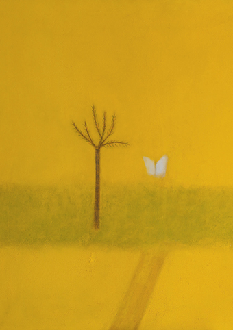 'White Butterfly, Yellow Painting' 1965 by Craigie Aitchison CBE RA (C421) *