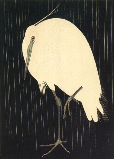 'White Heron Standing in the Rain' by Ohara Koson (B413)