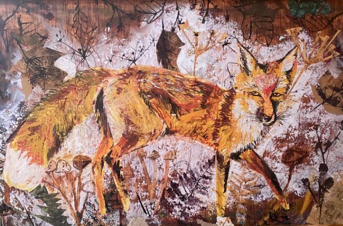 'Winter Fox' by Clare O'Neill (large collage card) (N001d) Was 4.50, now 2.75