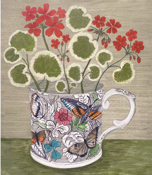 'Butterfly Cup and Geraniums' by Debbie George (B032) NEW