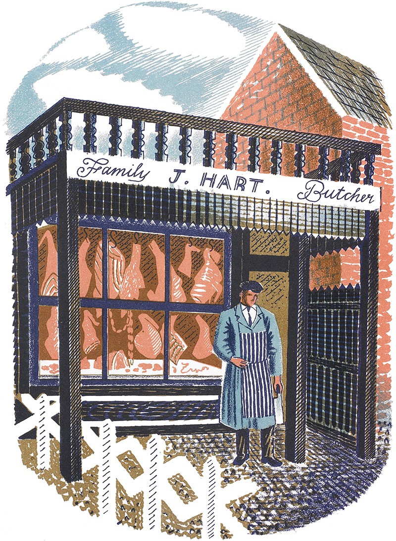 'Family Butcher' by Eric Ravilious (Mounted Print)