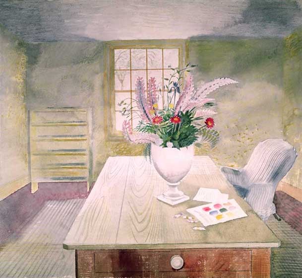 'Flowers on Cottage Table' by Eric Ravilious (Print)