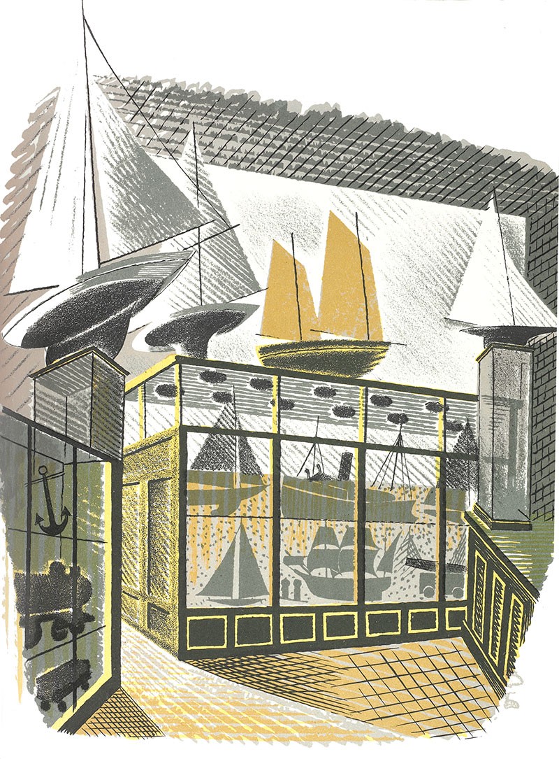 'Model Ships and Railways' by Eric Ravilious (Mounted Print)