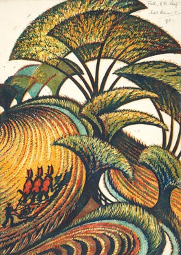 'Fall of the Leaf' by Sybil Andrews (Print)