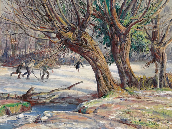 'Ice Hockey' 1916 by Laura Knight (1887 - 1970) (W164) 