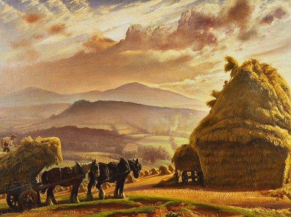 'Stack Building, Malvern Hills' by Laura Knight (1887 - 1970) (W002) 