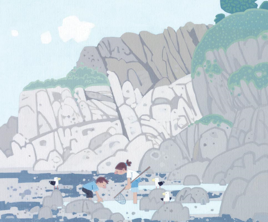 'Rock Pooling, Lee Bay' Mounted Limited Editon Print by Sasha Harding (Print) Was 115, now 65 