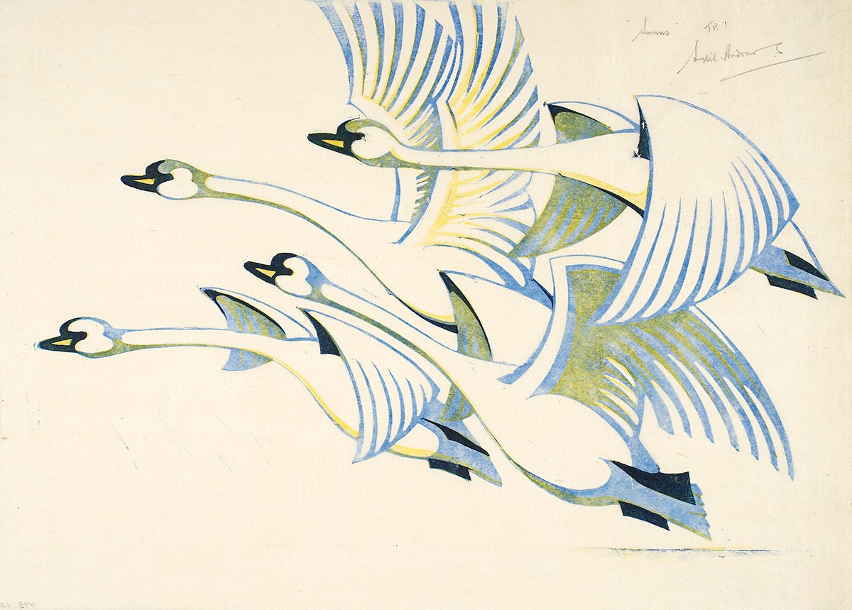 'Swans' by Sybil Andrews (Print)