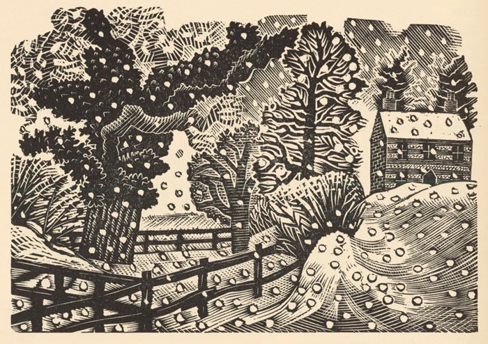 Eric Ravilious 'December Snow' wood engraveing (CX13) g2 (10 card wallet) 