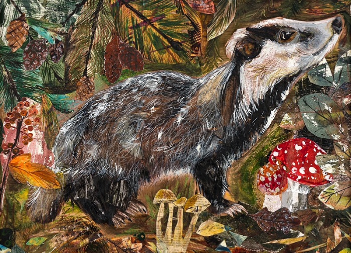 'Winter Badger' by Clare O'Neill (large collage card) (N003d) Was 4.50, now 2.75