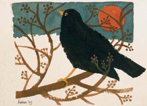 'Blackbird in Snow' by Mary Fedden (xcdp24) g1 (6 card pack) Christmas
