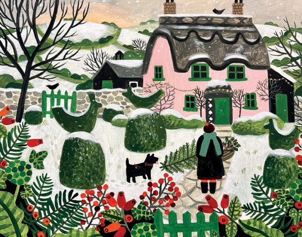 'Pink Cottage and Snowy Topiary' by Vanessa Bowman g2 (6 card pack) (BX01) Christmas Back In Stock Soon